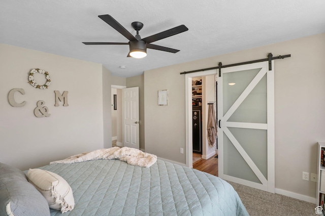 448 Lourdes Ln, Stansbury Park, UT 84074 - bedroom with a barn door, a spacious closet, ceiling fan, and carpet floors