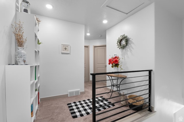 106 E Polaris Dr, Saratoga Springs, UT 84045 - corridor featuring carpet flooring, an upstairs landing, attic access, and recessed lighting