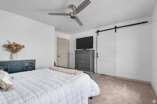 106 E Polaris Dr, Saratoga Springs, UT 84045 - carpeted bedroom featuring a barn door and a ceiling fan