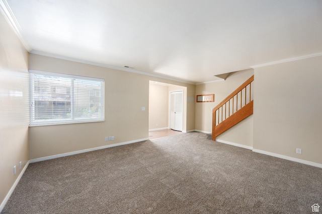 330 E Peach Ln, Bountiful, UT 84010 - carpeted empty room featuring ornamental molding and stairway