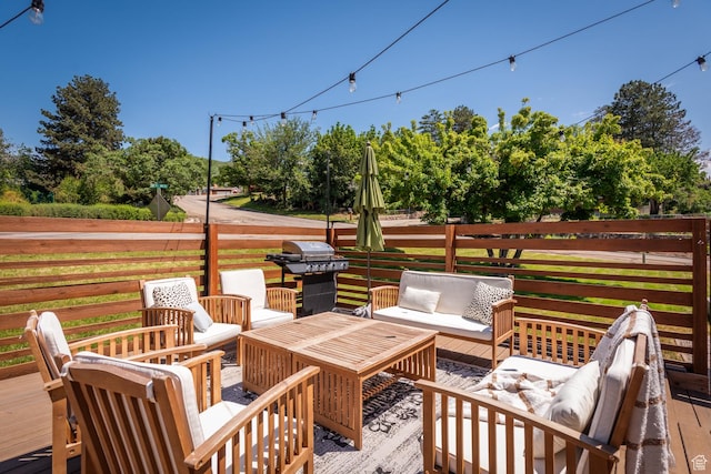 68 W 3600 S, Bountiful, UT 84010 - wooden deck featuring outdoor lounge area, area for grilling, and view of scattered trees