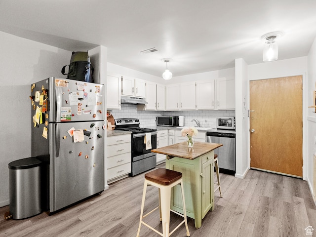 425 S 1000 E Unit 402C, Salt Lake City, UT 84102 - kitchen with stainless steel appliances, light wood-type flooring, decorative backsplash, and white cabinetry