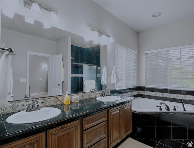3903 S 3200 W, West Valley City, UT 84119 - full bath with a stall shower, double vanity, a bath, and tile patterned floors