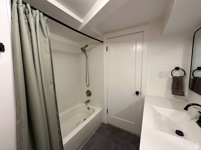 3269 Liberty Ave, Ogden, UT 84403 - full bathroom with shower / bath combo with shower curtain, vanity, and tile patterned floors