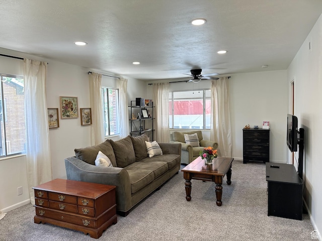 3269 Liberty Ave, Ogden, UT 84403 - living room featuring light carpet, recessed lighting, and a ceiling fan