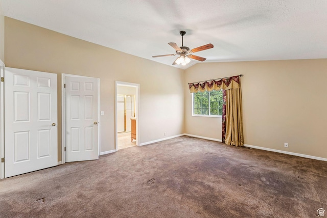 1087 W Barnes Dr, Kaysville, UT 84037 - unfurnished bedroom featuring vaulted ceiling, carpet flooring, ceiling fan, and ensuite bath