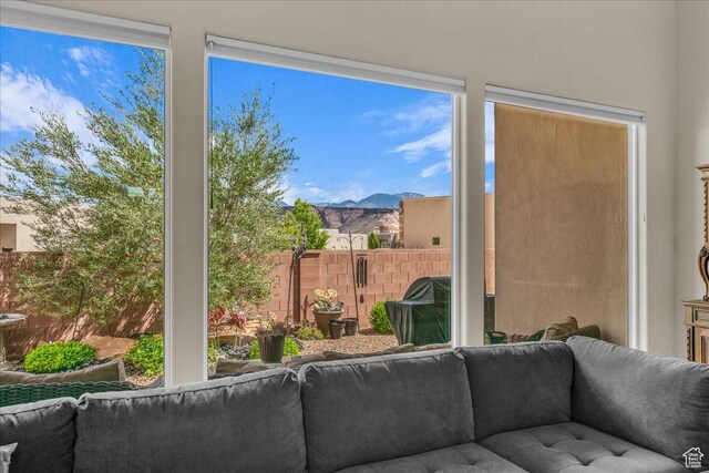 1472 W Pocket Mesa Dr, St George, UT 84770 - living room featuring a mountain view and healthy amount of natural light