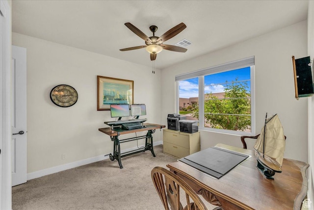 1472 W Pocket Mesa Dr, St George, UT 84770 - home office featuring a ceiling fan and light carpet