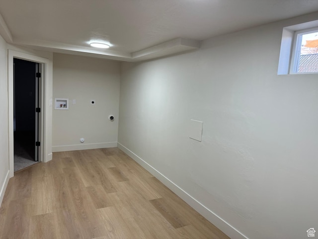 1371 E Skyview Dr, Millcreek, UT 84124 - laundry room with hookup for an electric dryer, hookup for a washing machine, light wood-style floors, and hookup for a gas dryer