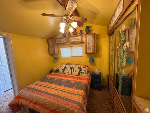 1225 N Dixie Downs Rd Unit 100, St George, UT 84770 - carpeted bedroom featuring lofted ceiling and ceiling fan