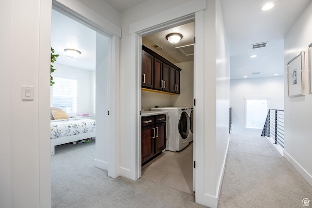 2452 E Lone Hill Dr Unit 324, Draper Ut Cnty, UT 84020 - laundry room featuring light colored carpet, washing machine and dryer, cabinet space, and recessed lighting