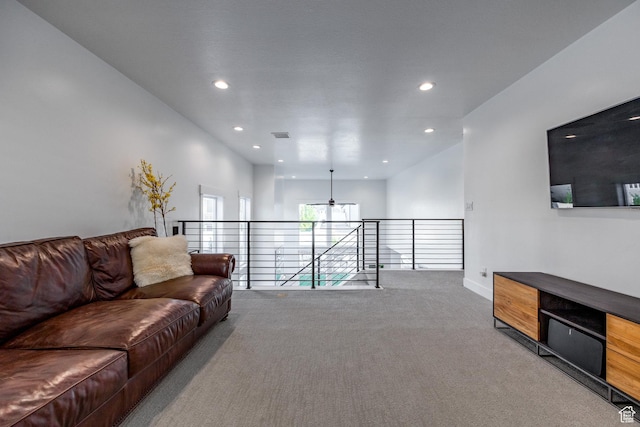 2452 E Lone Hill Dr Unit 324, Draper Ut Cnty, UT 84020 - living area with light carpet, recessed lighting, and ceiling fan