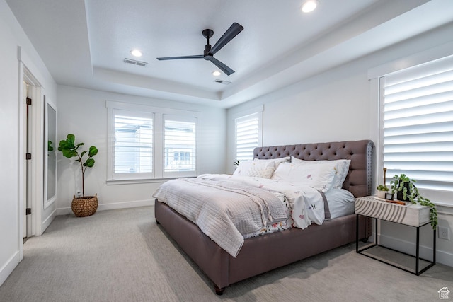 2452 E Lone Hill Dr Unit 324, Draper Ut Cnty, UT 84020 - bedroom with a tray ceiling, carpet floors, recessed lighting, and ceiling fan