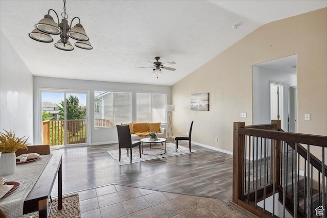 109 E 1875 N, Ogden, UT 84414 - living area featuring vaulted ceiling, ceiling fan, a chandelier, and wood finished floors