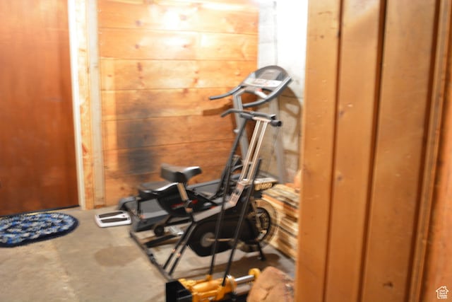 114 W 7th St, Georgetown, ID 83239 - exercise room with wood walls