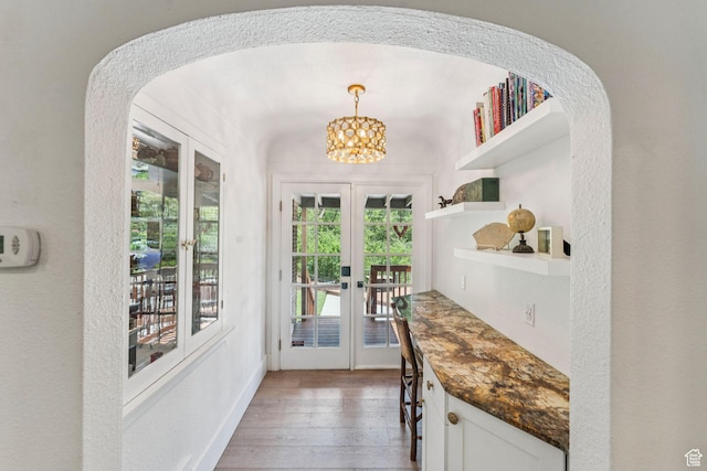 1710 E 900 S, Salt Lake City, UT 84108 - doorway to outside with french doors, hardwood / wood-style floors, a chandelier, and arched walkways
