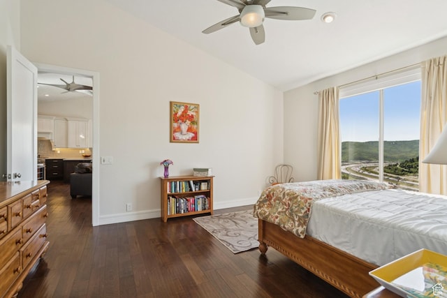 3922 View Pointe Dr, Park City, UT 84098 - bedroom with dark wood-type flooring, high vaulted ceiling, and a ceiling fan