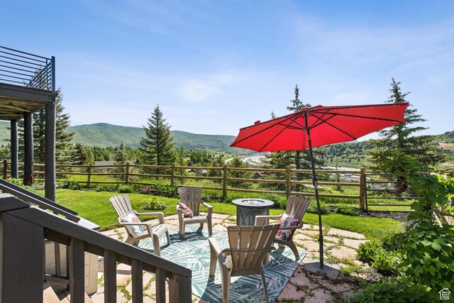 3922 View Pointe Dr, Park City, UT 84098 - view of patio with a mountain view and an outdoor fire pit