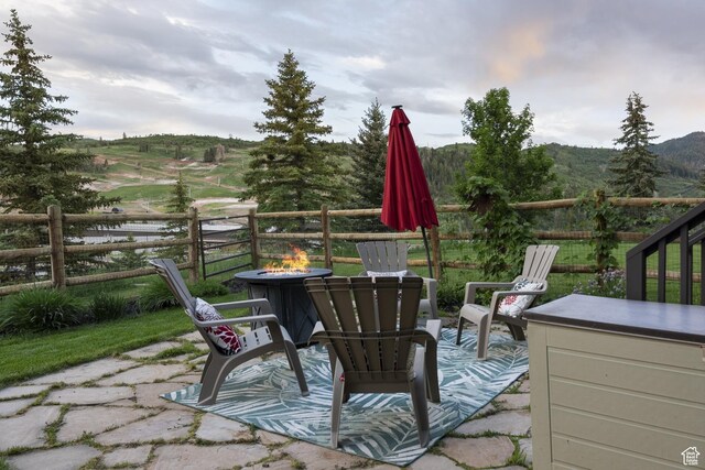 3922 View Pointe Dr, Park City, UT 84098 - view of patio featuring an outdoor fire pit