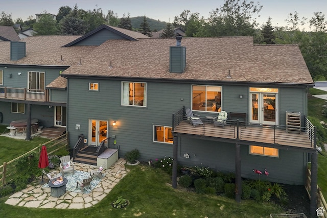 3922 View Pointe Dr, Park City, UT 84098 - back of property featuring a balcony, a patio, a chimney, and a yard