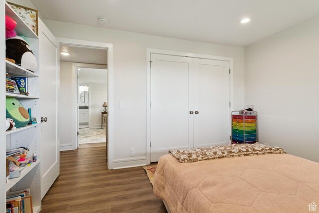 3922 View Pointe Dr, Park City, UT 84098 - bedroom featuring wood finished floors, recessed lighting, and a closet