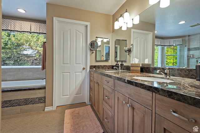 1222 E Big Pine Cir, Sandy, UT 84094 - full bathroom with double vanity, a bath, recessed lighting, and tiled shower
