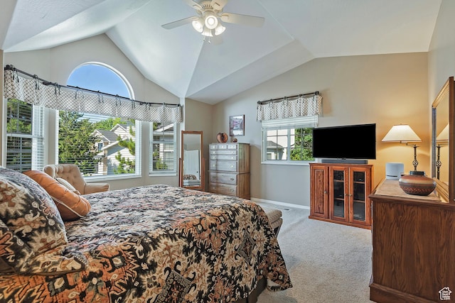 1222 E Big Pine Cir, Sandy, UT 84094 - bedroom featuring carpet, vaulted ceiling, multiple windows, and ceiling fan