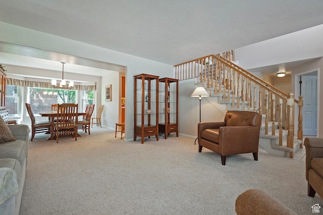 1222 E Big Pine Cir, Sandy, UT 84094 - carpeted living area with stairs and a chandelier