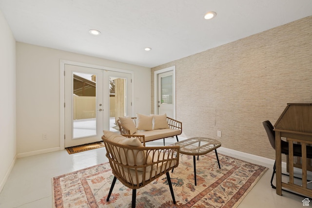 3569 E Avondale Dr S, Cottonwood Heights, UT 84121 - sitting room featuring french doors, recessed lighting, and concrete flooring