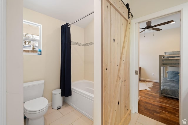 3569 E Avondale Dr S, Cottonwood Heights, UT 84121 - full bathroom featuring shower / tub combo with curtain, ceiling fan, and tile patterned flooring
