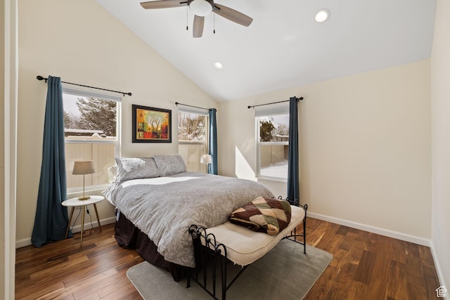 3569 E Avondale Dr S, Cottonwood Heights, UT 84121 - bedroom featuring wood finished floors, recessed lighting, a ceiling fan, and high vaulted ceiling
