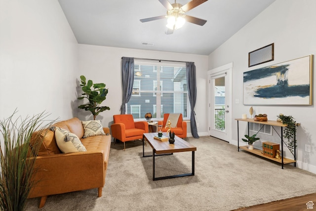 14654 S Bloom Dr W Unit K301, Herriman, UT 84096 - carpeted living area featuring a ceiling fan and lofted ceiling