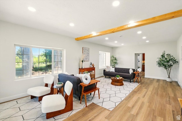 1655 W 2200 S, College Ward, UT 84339 - living room with recessed lighting, light wood-type flooring, and beamed ceiling