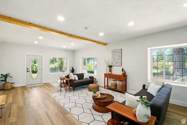 1655 W 2200 S, College Ward, UT 84339 - living room featuring recessed lighting, beam ceiling, and light wood-style flooring