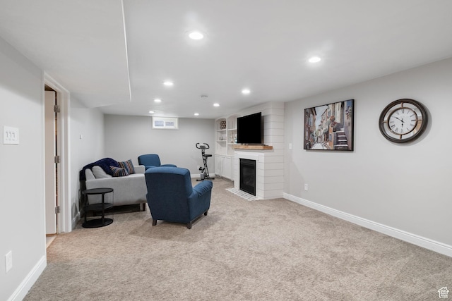 149 E 800 N, Bountiful, UT 84010 - carpeted living area featuring recessed lighting and a fireplace with flush hearth