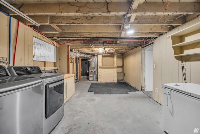 2546 S Fowler, Ogden, UT 84401 - unfinished basement featuring washing machine and clothes dryer, fridge, and heating unit