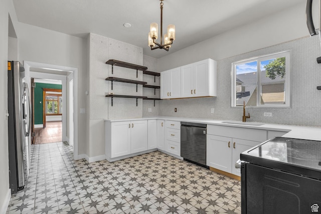 2546 S Fowler, Ogden, UT 84401 - kitchen with dishwashing machine, stainless steel refrigerator with ice dispenser, black electric range oven, light floors, and a chandelier