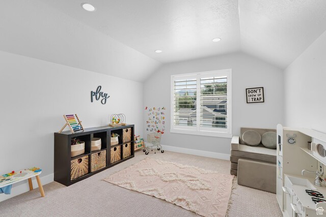 1872 S 250 W, Lehi, UT 84043 - rec room with lofted ceiling, carpet flooring, and recessed lighting