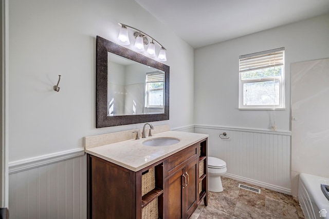 4689 W Nebo Dr S, West Jordan, UT 84088 - bathroom featuring wainscoting, vanity, a bath, a shower, and wood walls