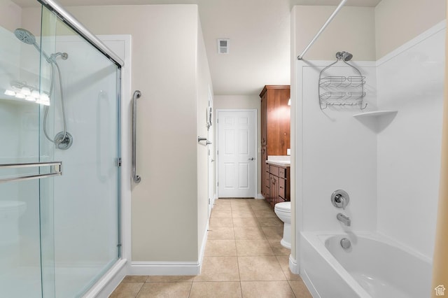 9213 S 2040 W Unit C, West Jordan, UT 84088 - bathroom featuring a shower with shower door, tile patterned flooring, vanity, and a tub