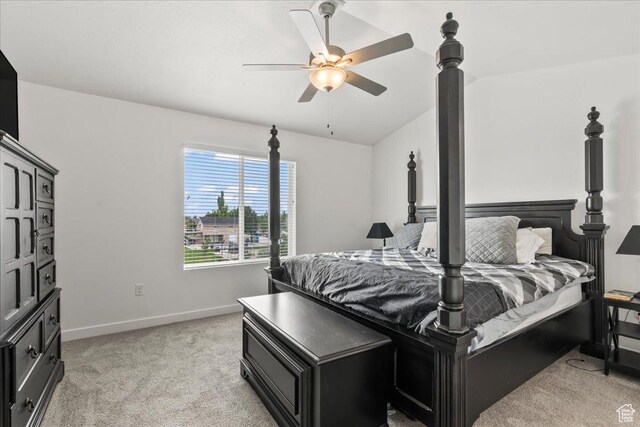 4113 S 3560 W, West Haven, UT 84401 - bedroom featuring light colored carpet, vaulted ceiling, and a ceiling fan