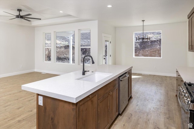 156 N Sherwood Dr, Providence, UT 84332 - kitchen featuring stainless steel appliances, a chandelier, light wood-style flooring, light countertops, and recessed lighting