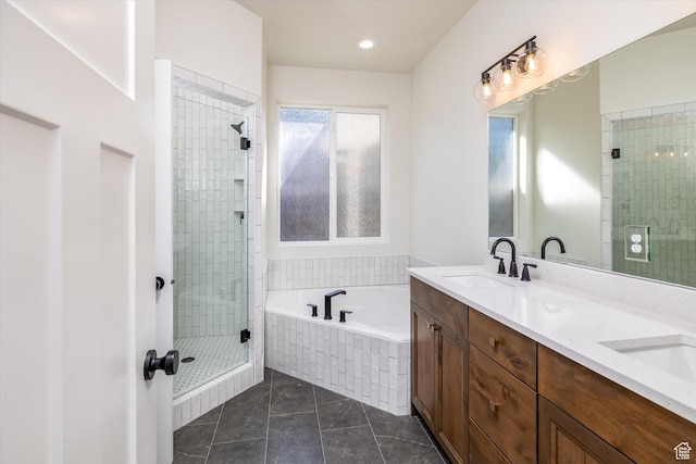 156 N Sherwood Dr, Providence, UT 84332 - bathroom with a stall shower, a bath, double vanity, and recessed lighting