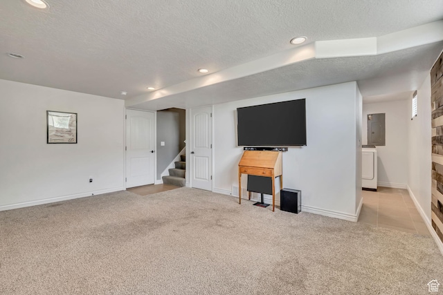 470 Hiland Rd, Ogden, UT 84404 - finished basement featuring electric panel, washer / dryer, light colored carpet, a textured ceiling, and recessed lighting