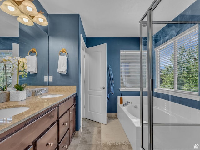6238 W 8235 S, West Jordan, UT 84084 - full bathroom featuring double vanity, a garden tub, and a shower with door