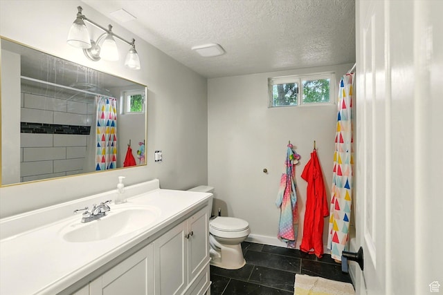 12800 N 1200 E, Cove, UT 84320 - bathroom with vanity, a textured ceiling, a shower with shower curtain, and tile patterned flooring