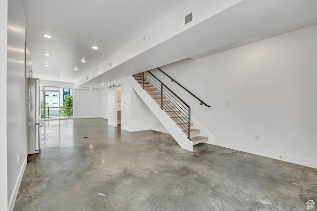 877 S 200 W Unit 212, Salt Lake City, UT 84101 - basement with stairway, recessed lighting, and freestanding refrigerator