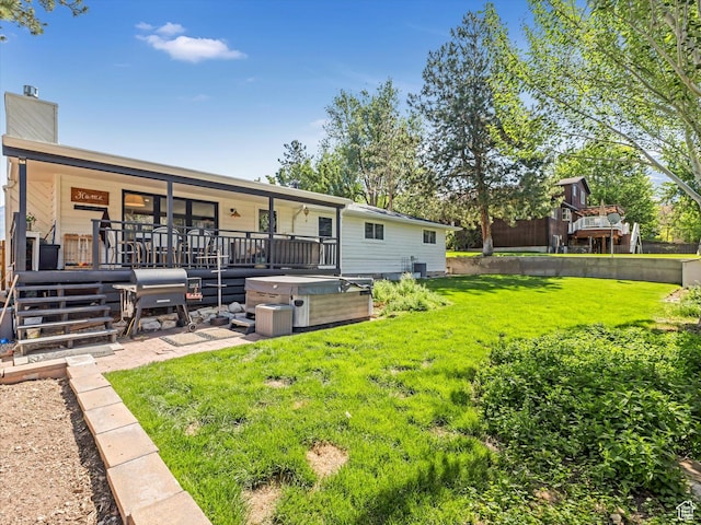 9714 S Buttonwood Dr E, Sandy, UT 84092 - rear view of property with a hot tub and a chimney