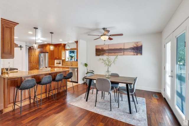 12012 S Hidden Valley Club Dr, Sandy, UT 84092 - dining space with a ceiling fan, dark wood-type flooring, and recessed lighting