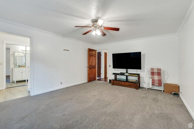 12012 S Hidden Valley Club Dr, Sandy, UT 84092 - living area featuring a ceiling fan, ornamental molding, and carpet flooring